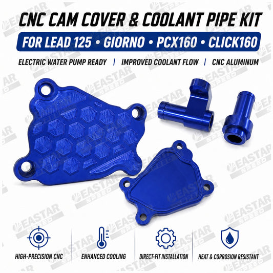 CNC Cam Cover & Coolant Pipe for Click 160 / PCX 160 - Electric Pump Conversion